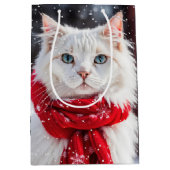 Weihnachtskatze mit Scarf und Schneeflocken Mittlere Geschenktüte (Vorderseite)