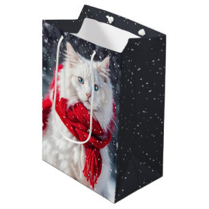 Weihnachtskatze mit Scarf und Schneeflocken Mittlere Geschenktüte