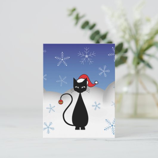 Weihnachtskatze mit Schneeflocken Feiertagspostkarte (Stehend Vorderseite)