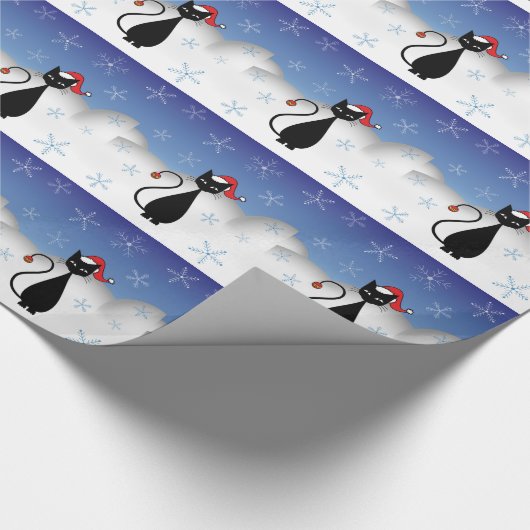 Weihnachtskatze mit Schneeflocken Geschenkpapier (Ecke)
