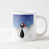 Weihnachtskatze mit Schneeflocken Jumbo-Tasse (Rechts)