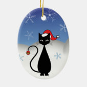 Weihnachtskatze mit Schneeflocken Keramikornament (Hinten)