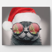 Weihnachtskatze mit Sonnenbrille Fotoplatte (Vorderseite)