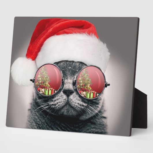 Weihnachtskatze mit Sonnenbrille Fotoplatte (Seite)