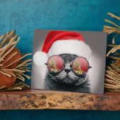 Weihnachtskatze mit Sonnenbrille Fotoplatte (Seite)