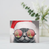 Weihnachtskatze mit Sonnenbrille Postkarte (Stehend Vorderseite)