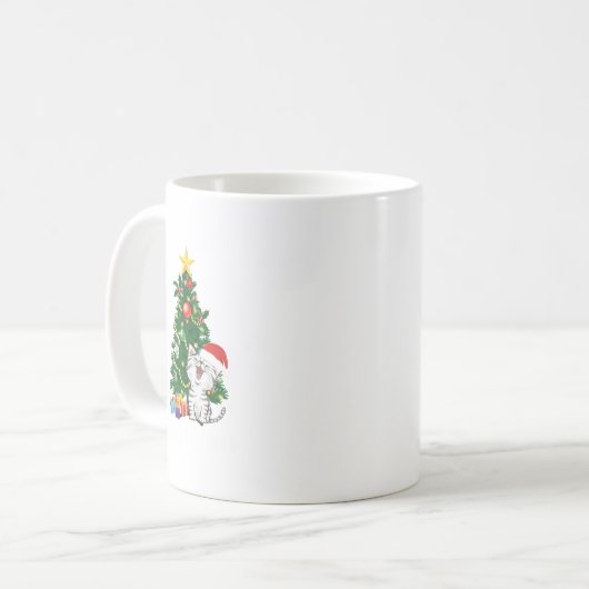 Weihnachtskatze mit Weihnachtsbaum Kaffeetasse (Vorderseite Links)