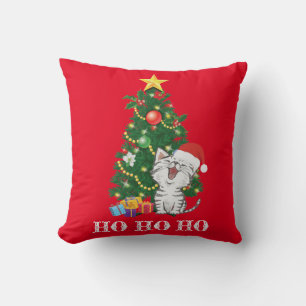 Weihnachtskatze mit Weihnachtsbaum Kissen