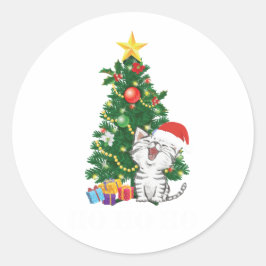 Weihnachtskatze mit Weihnachtsbaum Runder Aufkleber
