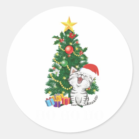 Weihnachtskatze mit Weihnachtsbaum Runder Aufkleber (Vorderseite)