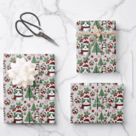 Weihnachtskatze mit Weihnachtsdekoration Geschenkpapier Set