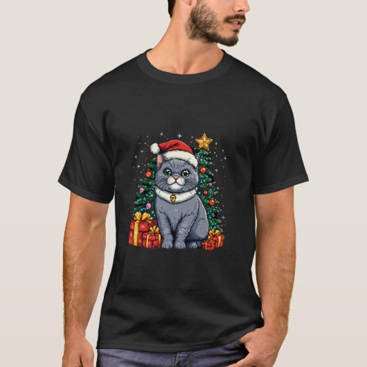 Weihnachtskatze mit WeihnachtsHat British Shorthai T-Shirt (Vorderseite)