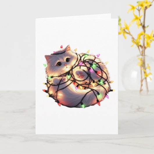 Weihnachtskatze mit Weihnachtslicht Karte (Gelbe Blume)