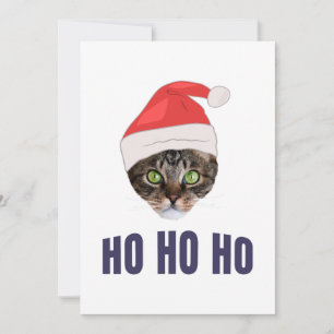 Weihnachtskatze mit Weihnachtsmannmütze, Ho Ho ho Einladung