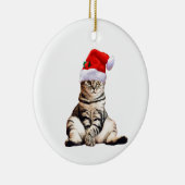 Weihnachtskatze mit Weihnachtsmannmütze Keramik Ornament (Rechts)