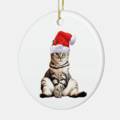Weihnachtskatze mit Weihnachtsmannmütze Keramik Ornament (Links)