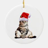 Weihnachtskatze mit Weihnachtsmannmütze Keramik Ornament (Hinten)