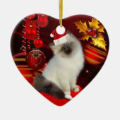 Weihnachtskatze mit Weihnachtsmannmütze Keramikornament (Vorne)