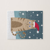 Weihnachtskatze mit Weihnachtsmannmütze Puzzle (Horizontal)