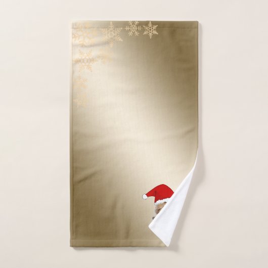 Weihnachtskatze mit Weihnachtsmannmütze, Schneeflo Badhandtuch Set (Handtuch)