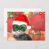 Weihnachtskatze mit Weihnachtsmütze Feiertagspostkarte (Vorne/Hinten)