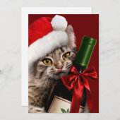 Weihnachtskatze mit Weinflasche Einladung (Vorne/Hinten)