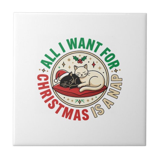 Weihnachtskatze Nap Urlaub Design Fliese (Vorderseite)