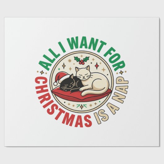 Weihnachtskatze-Nickerchen-Urlaubsdesign Geschenkpapier (Flach)