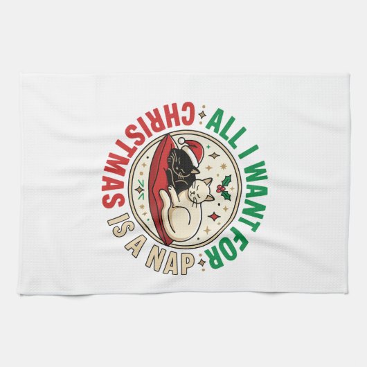 Weihnachtskatze-Nickerchen-Urlaubsdesign Geschirrtuch (Horizontal)