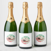 Weihnachtskatze-Nickerchen-Urlaubsdesign Schaumweinetikett (Flaschen)