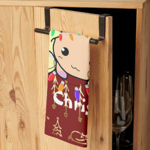 Weihnachtskatze niedlich, personalisierte Texte an Geschirrtuch