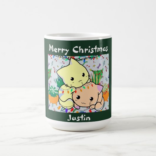 Weihnachtskatze niedlich, personalisierte Texte an Kaffeetasse (Mittel)