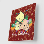 Weihnachtskatze niedlich, personalisierte Texte an Quadratische Wanduhr (Winkel)