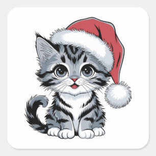 Weihnachtskatze niedlich quadratischer aufkleber