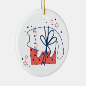 Weihnachtskatze oder Kitten mit Gegenwart Keramik Ornament (Rechts)