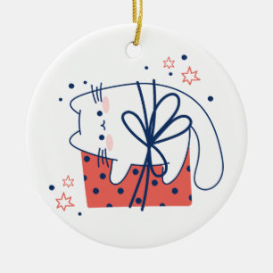 Weihnachtskatze oder Kitten mit Gegenwart Keramik Ornament