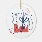 Weihnachtskatze oder Kitten mit Gegenwart Keramik Ornament (Links)