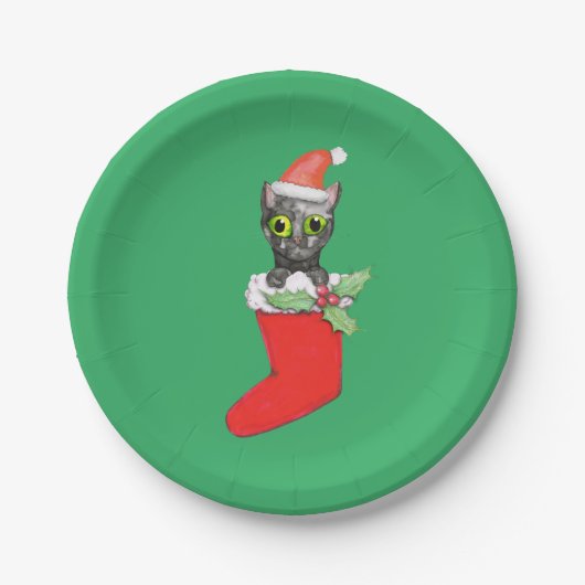 Weihnachtskatze Pappteller (Vorderseite)