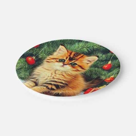 Weihnachtskatze Pappteller (Schrägansicht)