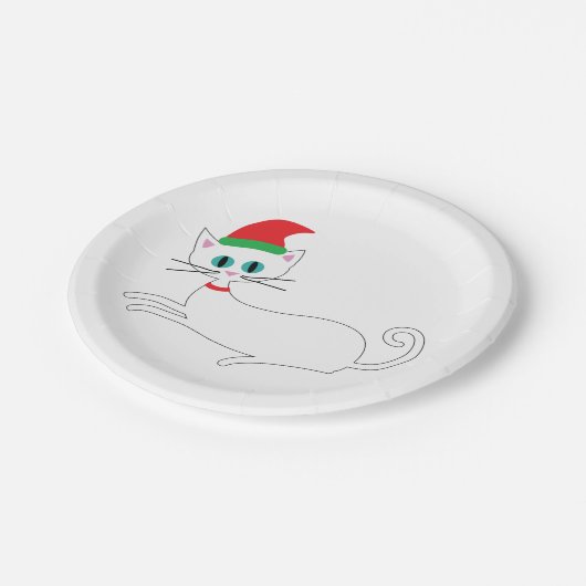 Weihnachtskatze Pappteller (Schrägansicht)