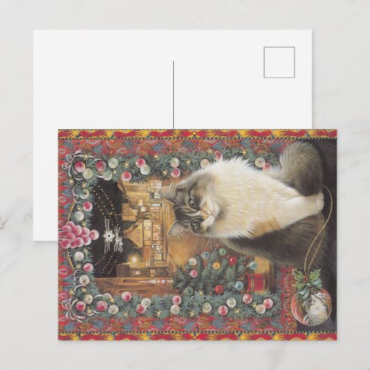 Weihnachtskatze Postkarte (Vorne/Hinten)