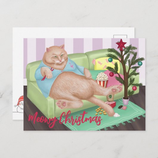 Weihnachtskatze Postkarte (Vorne/Hinten)