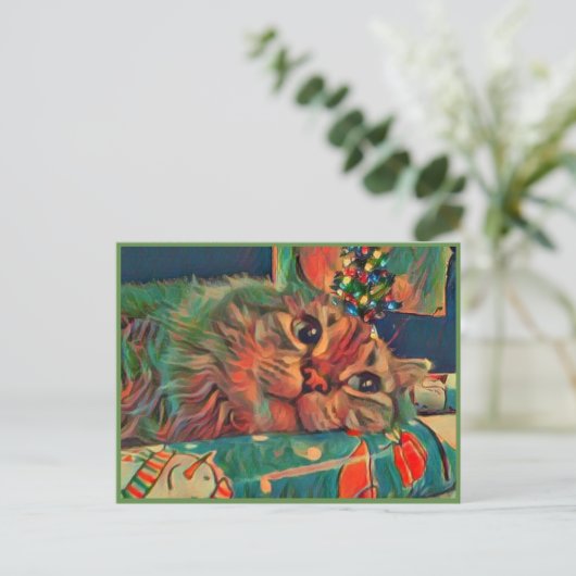 Weihnachtskatze Postkarte (Stehend Vorderseite)