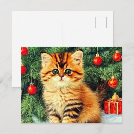 Weihnachtskatze Postkarte (Vorne/Hinten)