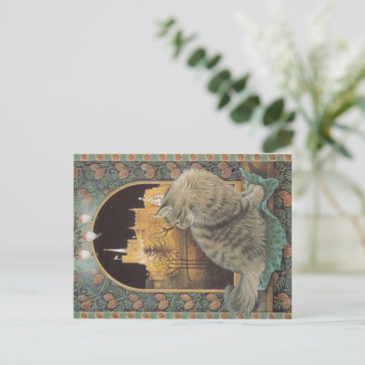 Weihnachtskatze Postkarte (Stehend Vorderseite)