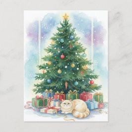Weihnachtskatze Postkarte Gemütliche Wasserfarben 