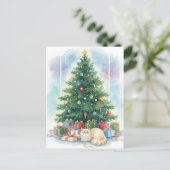 Weihnachtskatze Postkarte Gemütliche Wasserfarben  (Stehend Vorderseite)