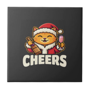 Weihnachtskatze Prostet Auf Feiertags-Trinken Fliese