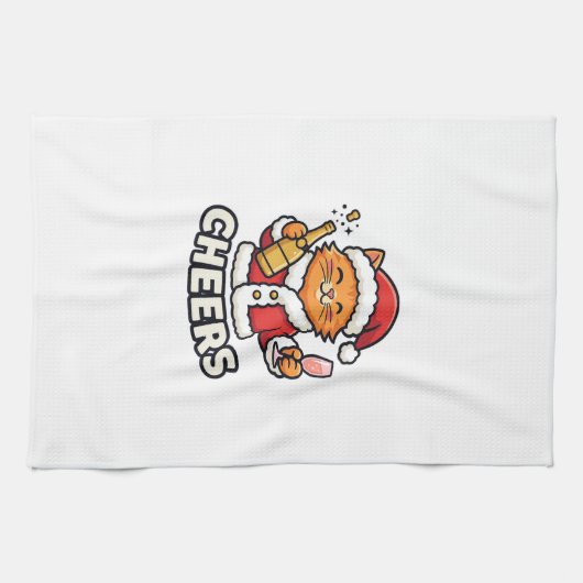 Weihnachtskatze Prostet Vektordesign Geschirrtuch (Horizontal)