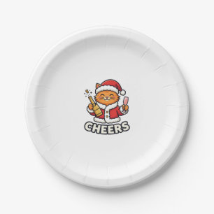 Weihnachtskatze Prostet Vektordesign Pappteller